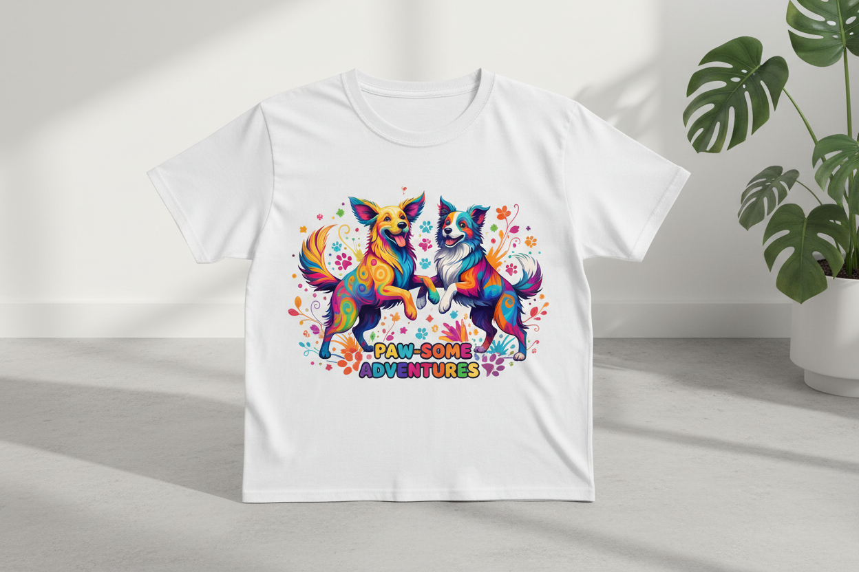 tshirt multicolor avec 2 chien